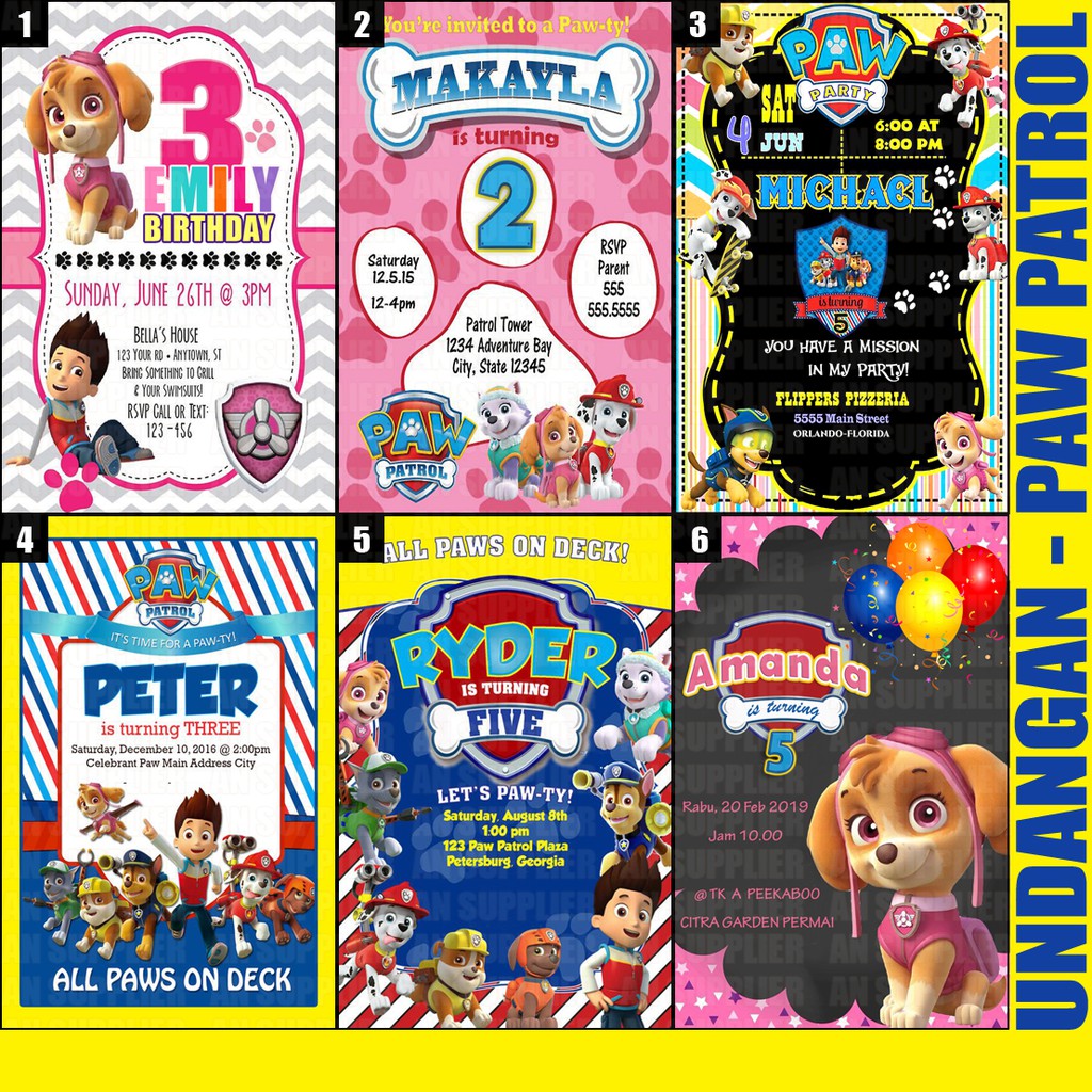 UNDANGAN BONUS THANKS CARD ULTAH TEMA PAW PATROL / ULANG TAHUN