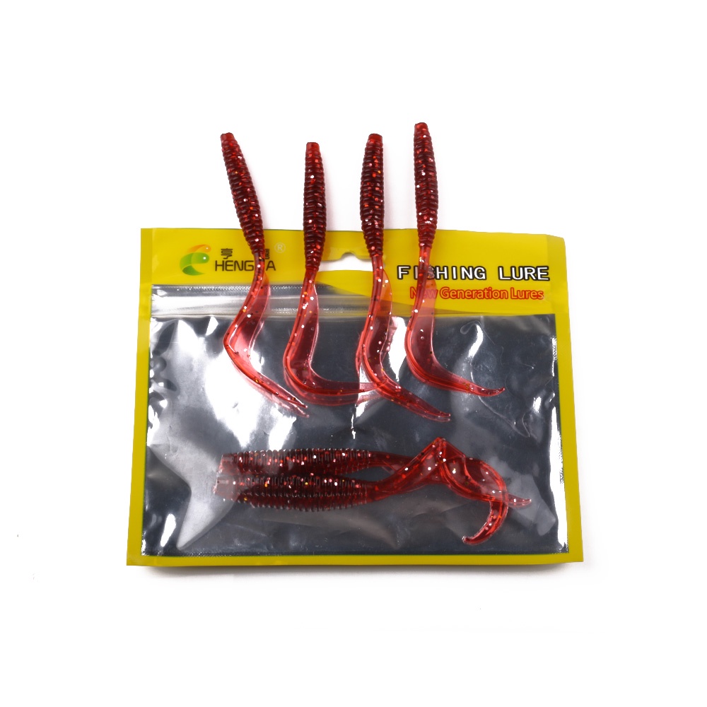 Hengjia 6pcs / Set Umpan Pancing Bentuk Cacing Ekor Keriting Bahan Silikon 10cm 2.9g