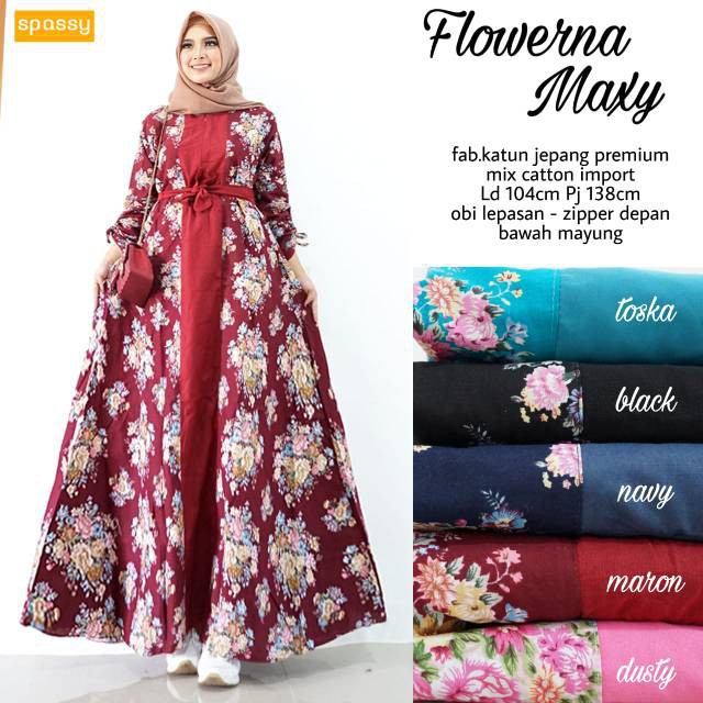 283 FLOWERNA MAXY ORI BY SPASSY HIJAB SYARI PREMIUM GAMIS TUNIS DRESS MAXI