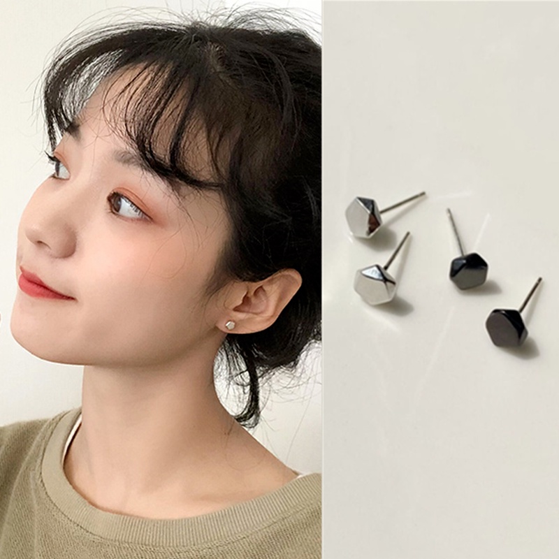 Magic789 Anting Tusuk Silver S925 Bentuk Geometri Warna Hitam Untuk Perhiasan Wanita