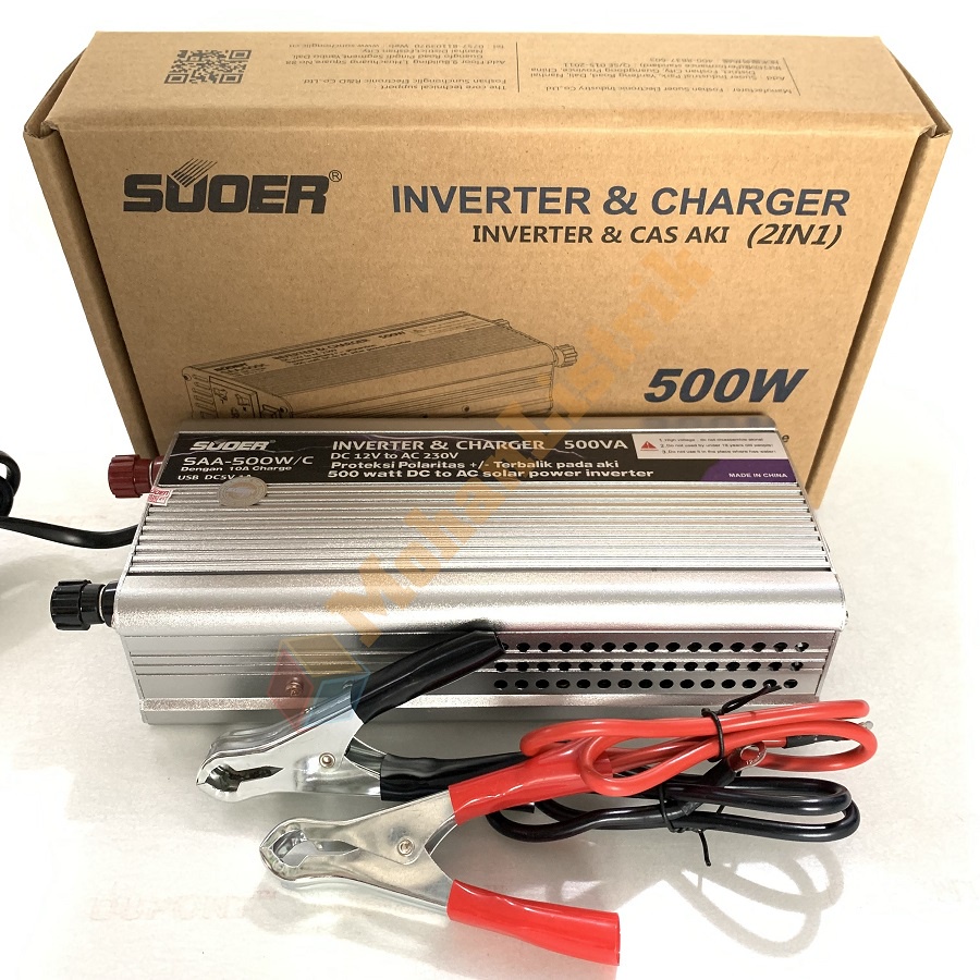 Power Inverter Suoer 500W + Charger Aki  10A 2In1 Inveter Charger Aki