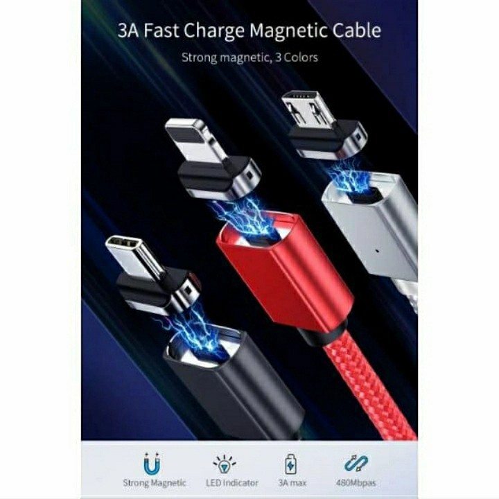 KABEL DATA USB MAGNET 3 IN 1 MICRO USB LIGHTNING IPHONE MAGNETIC TYPE C MAGNETIK