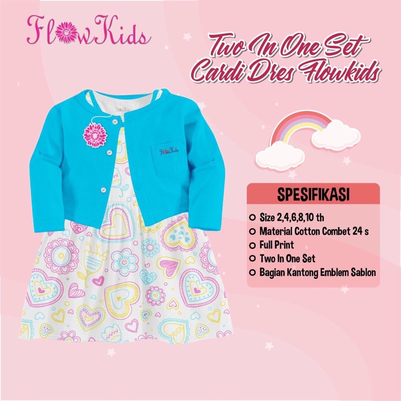 Set Cardi FK size 2-10 tahun Dress Junior/Dress Cardigan anak outer flower kids Junior Flowkid