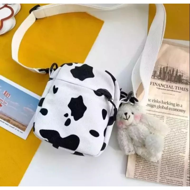 Tas Ransel Mini Motif Sapi//Slempang 2In1 - Tas Slempang Bahu Wanita-Slempang Sapi