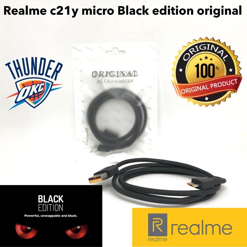 Kabel Data Black Edition Realme C21Y Micro/Kabel Charger Black Realme C21Y Micro