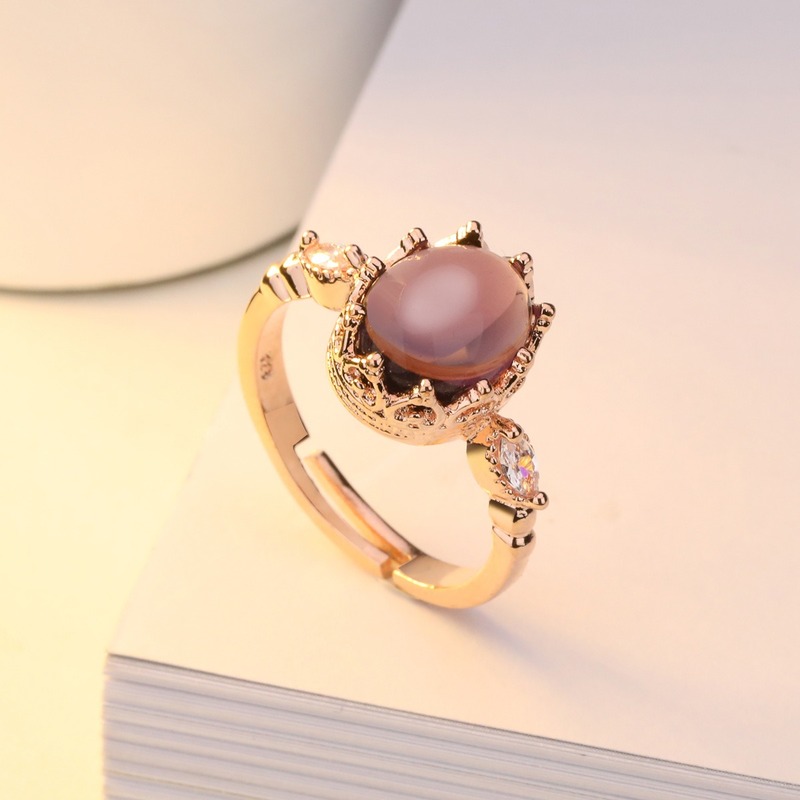 Fashion Adjustable Pembukaan Kreatif 18K Mawar Emas Bertatahkan Amethyst Cincin