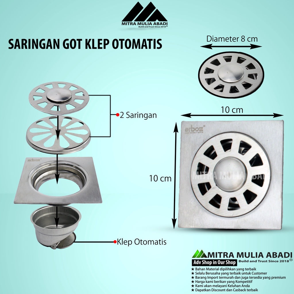 Saringan Got Klep Otomatis Anti Kecoa Stainless SUS-304