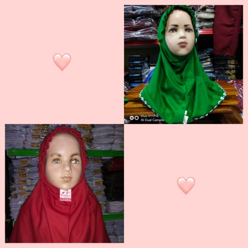 Jilbab Sekolah instant Model Jalangkote TK - SD Warna Merah,Hijau, Hitam,Putih