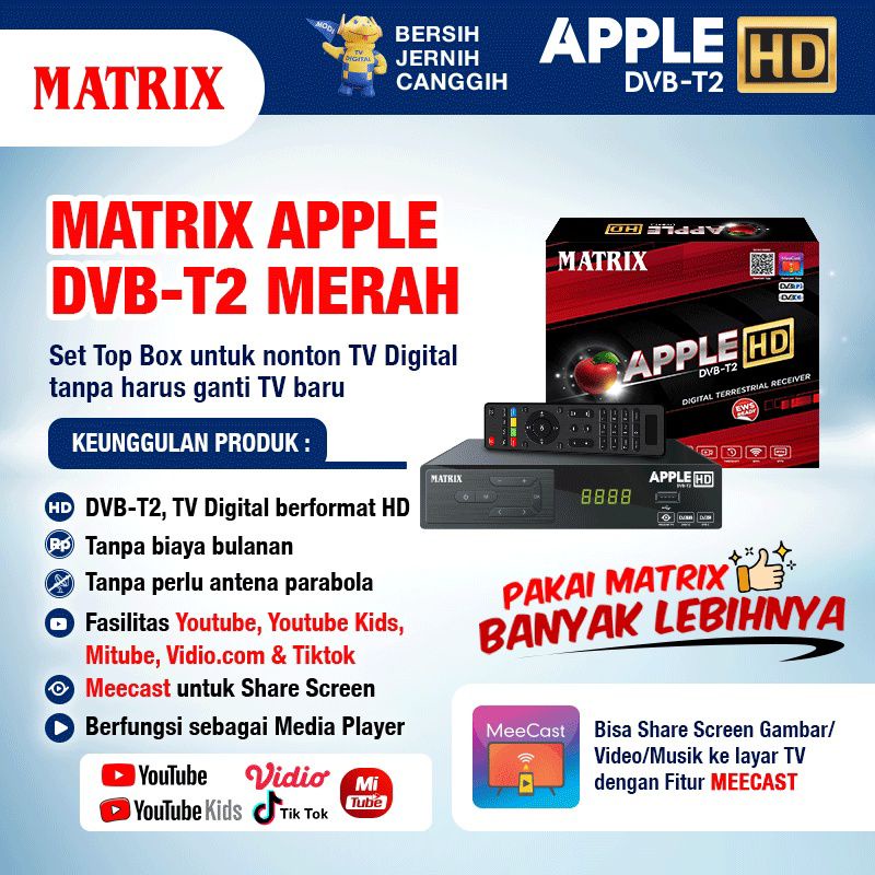 Set Top Box Matrix Set Top Box DVB T2 Apple Full HD/matrix merak kuning silver