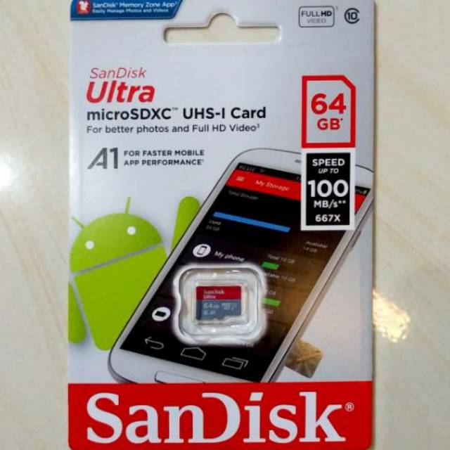 New SANDISK MICRO SD CARD A1 64GB class 10 100MB/S