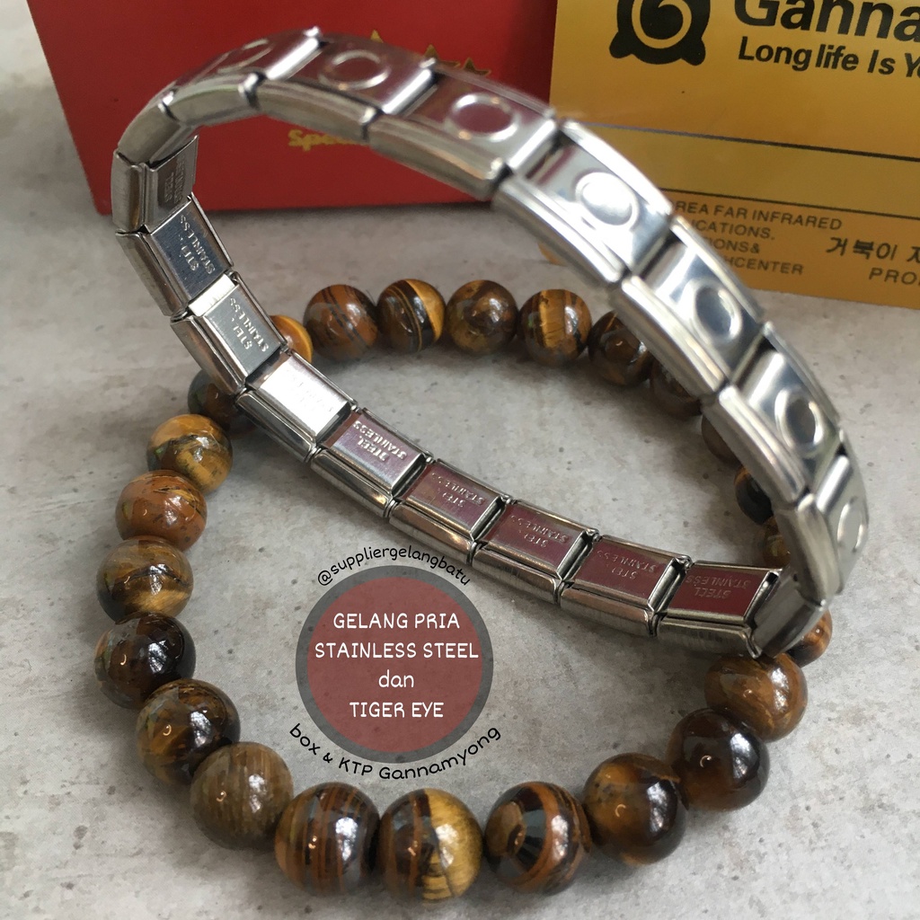 TIGER EYE dan STAINLESS STEEL 316L gelang GANNAMYONG SPECIAL natural