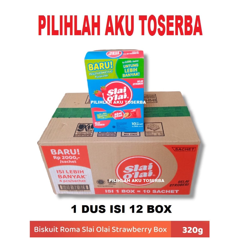 Biskuit Roma Slai O'lai Strawberry / Slai Olai Stroberi Box @32 gram (HARGA 1 DUS ISI 12 BOX)