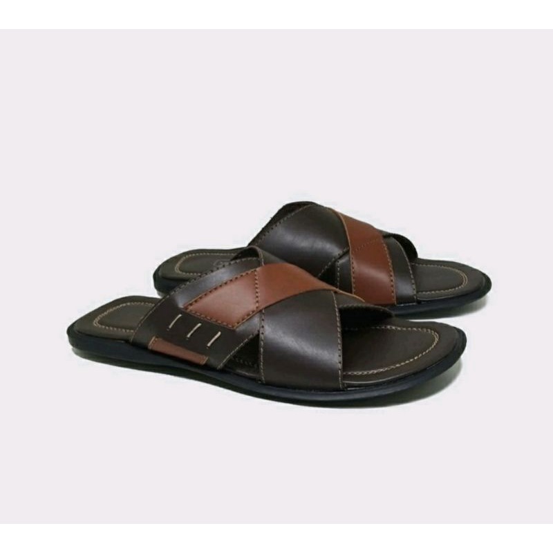 Sandal Big Size Pria 44-45-46-47-48 Sendal Kulit Slide Ukuran Besar Hitam Putih / Sandak JUMBO Pria Luar Negri