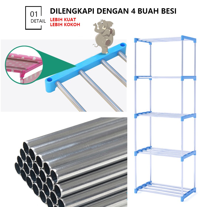 Rak serbaguna rak buku portable lemari buku multi fungsi sepatu 5 tingkat 4 ruang