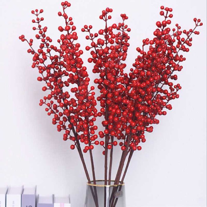 

Cherry Merah Tangkai Tinggi Dekorasi Bunga Natal Bunga Imlek Murah - 10 Cabang MERAH