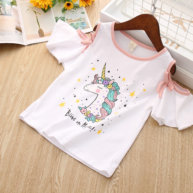 Pakaian anak perempuan pakaian anak-anak, T-shirt lengan pendek Korea + rok dua potong