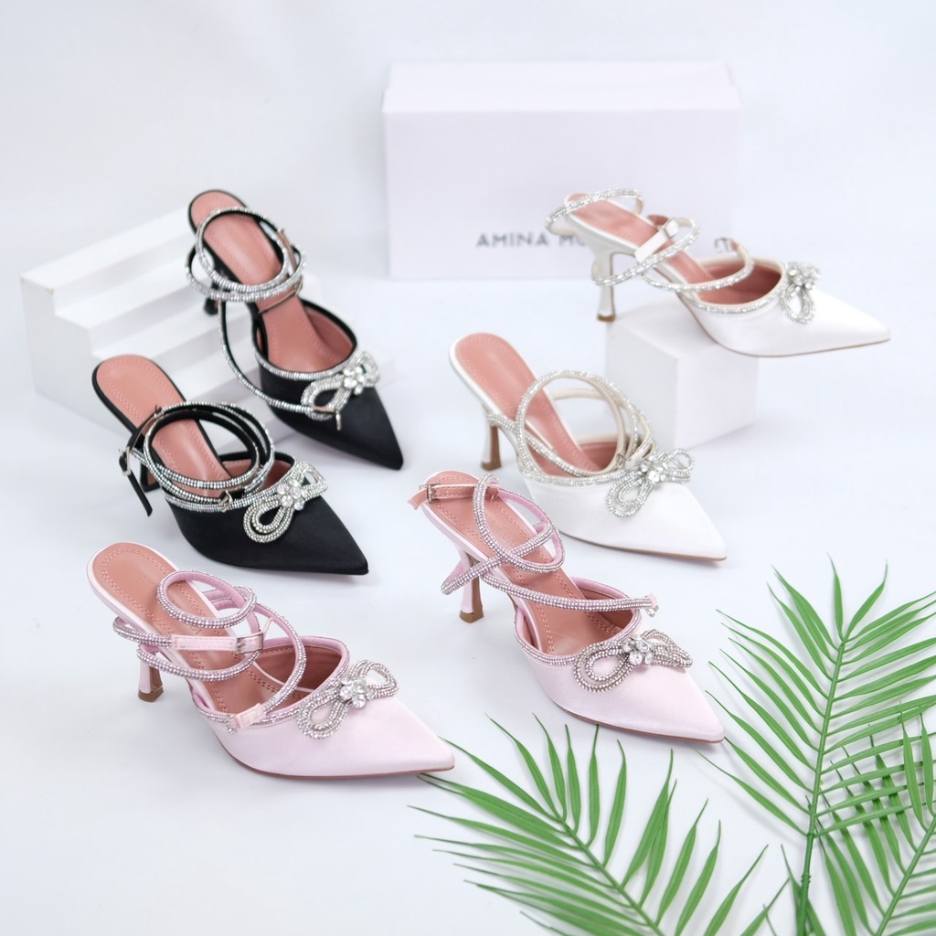 [7.7 Boombastis Sale⚡] - SEPATU WANITA TALI HAK TINGGI AMS011 PITA DIAMOND HEELS PREMIUM IMPORT