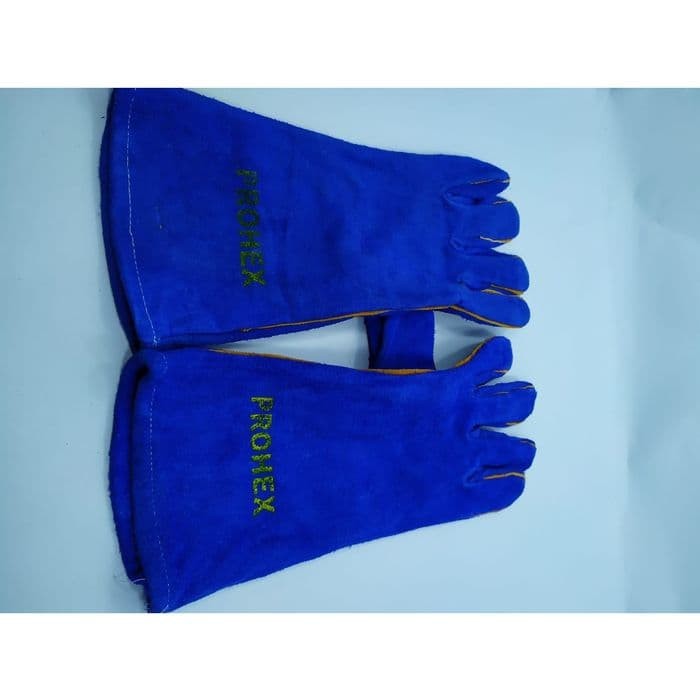 Sarung Tangan Kulit Las Biru Prohex 14 Leather Welding Gloves Blue