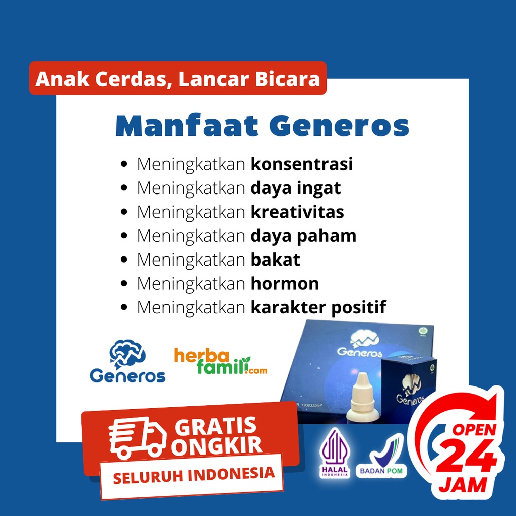 GENEROS 100% ORIGINAL | Vitamin Nutrisi Otak Anak Speech Delay Ori Telat Bicara Ampuh Menutrisi Otak Anak Secara Alami Tanpa Efek Samping Mencerdaskan Anak GENEROS Aman Untuk Anak