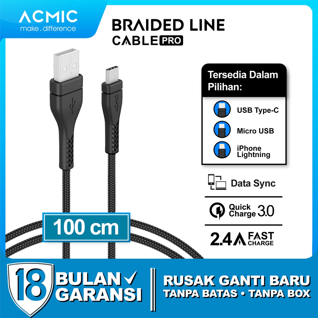 ACMIC Braided Line Kabel Data Charger 100cm Fast Charging Cable