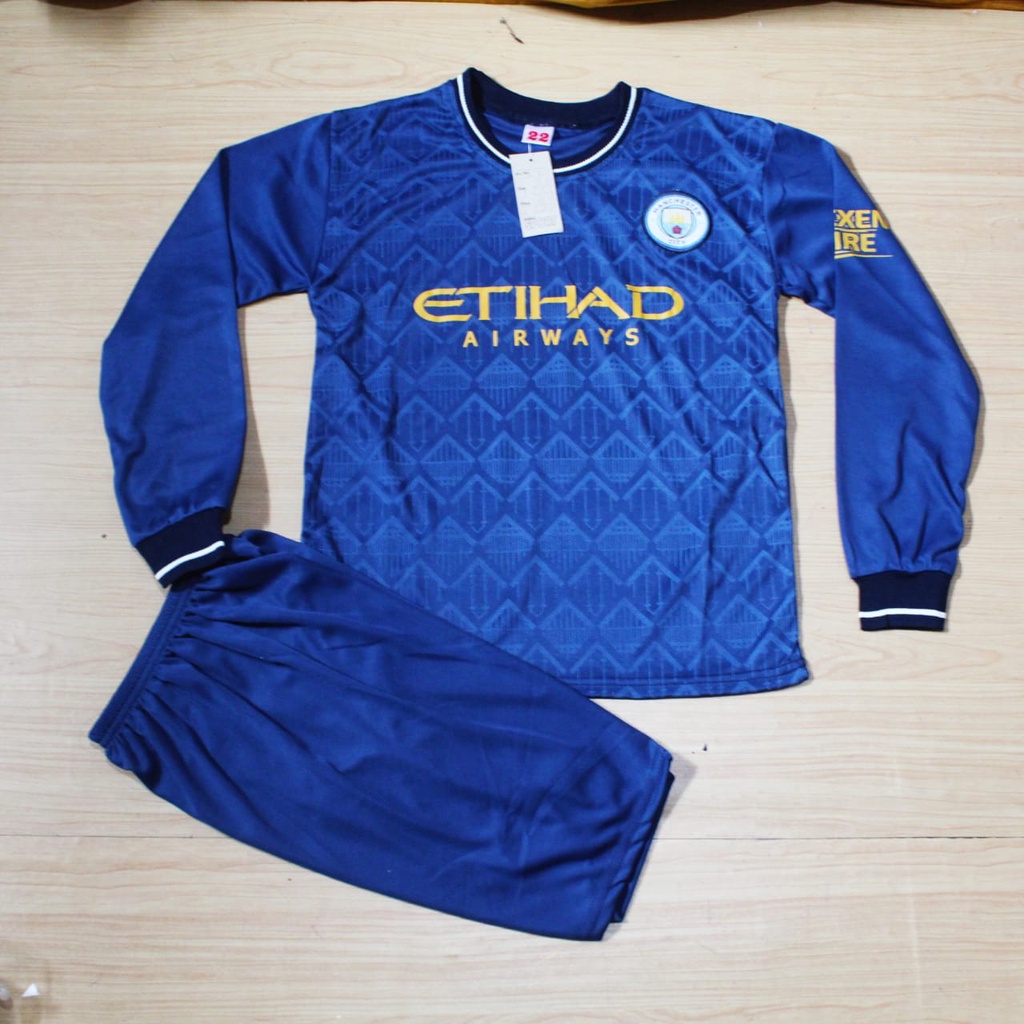 setelan baju bola /baju bola kiper manc city baju futsal anak