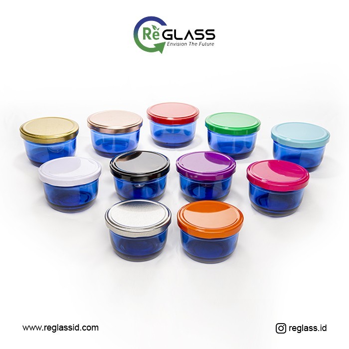 [GROSIR] TOPLES KACA KECIL BIRU 125ml Toples Bumbu Sambal / Candle Jar