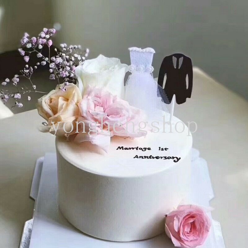 2pcs / set Topper Kue Desain Tuxedo Gaun Pengantin Untuk Dekorasi Pesta Pernikahan