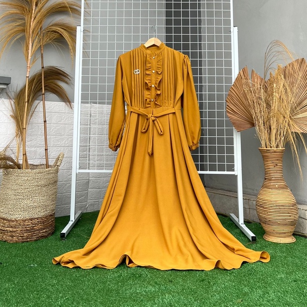 BISA COD - CRINCLE SHAKILA DRESS WANITA FREE BROSS 2UKURAN  / MAXI DRESS SIMPLE ELEGANT / GAMIS WANITA MUSLIMAH