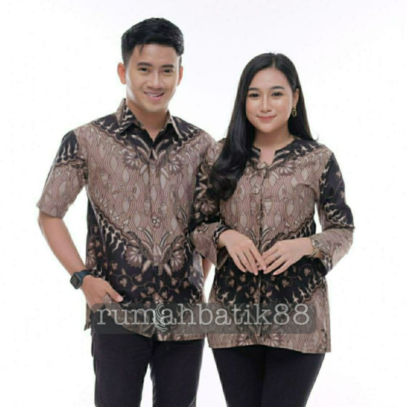 Size M L XL XXL XXXL Batik Couple Motif Keris Coklat Atasan Batik Wanita Blouse Kancing Atasan Batik