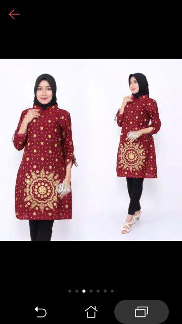 Atasan Tunik Batik Bayar Cod Lengan Serut 021 Risna Batik Hrb026 Batik Murah Seno Sogan Bakung Padi