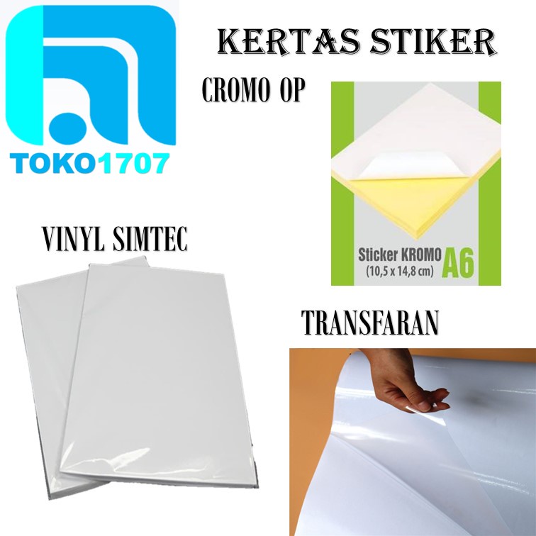 

Kertas Sticker VINYL Chromo A6-A4 isi 10 Lembar / Stiker Glossy Mengkilap ANTI AIR