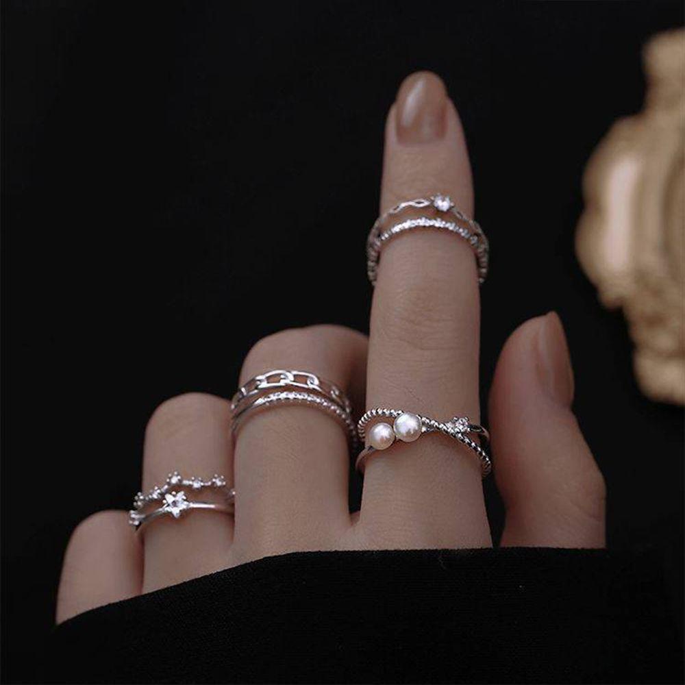 Mxbeauty Cincin Gaya Korea Gadis Ins Double-layered Minimalist Temperamen Adjustable Rings