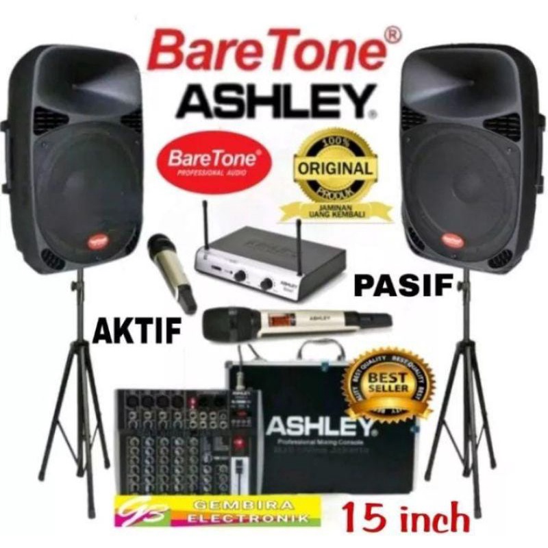 paket speaker aktif pasif baretone 15 inc mixer Ashley original sound system