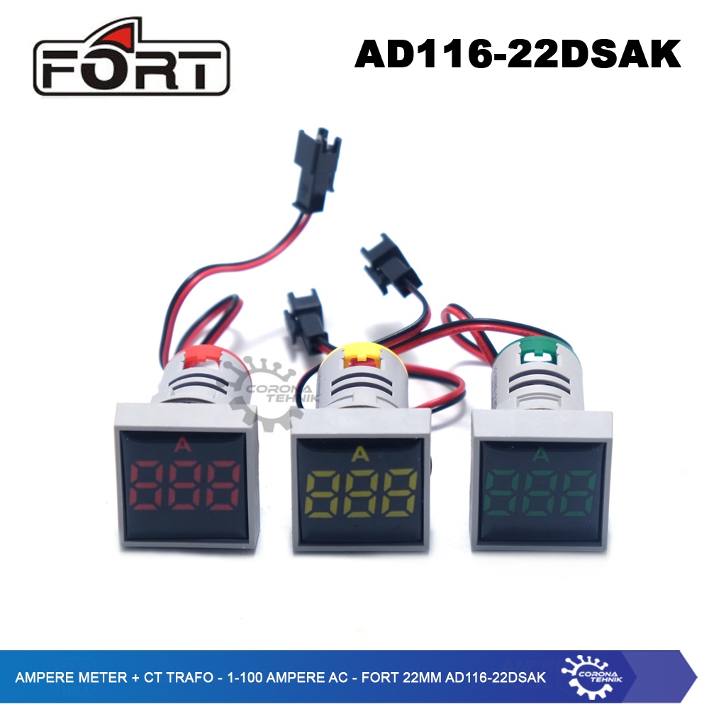 FORT  - Ampere Meter + CT Trafo - 1-100 Ampere AC - 22mm AD116-22DSAK