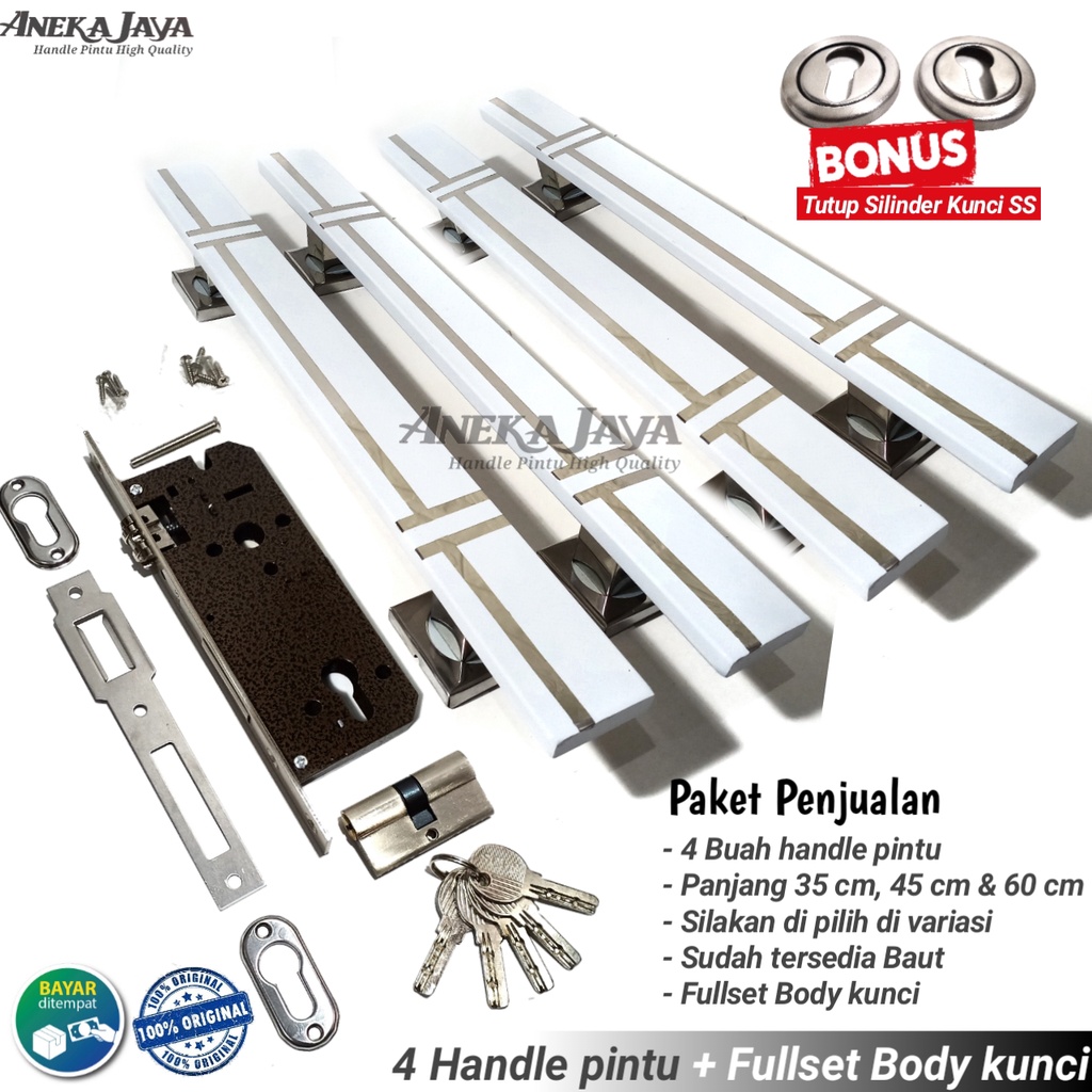 Handle Set Kunci Panjang 35 cm 45 cm 60 cm  / Gagang pintu rumah warna hitam pintu kupu tarung