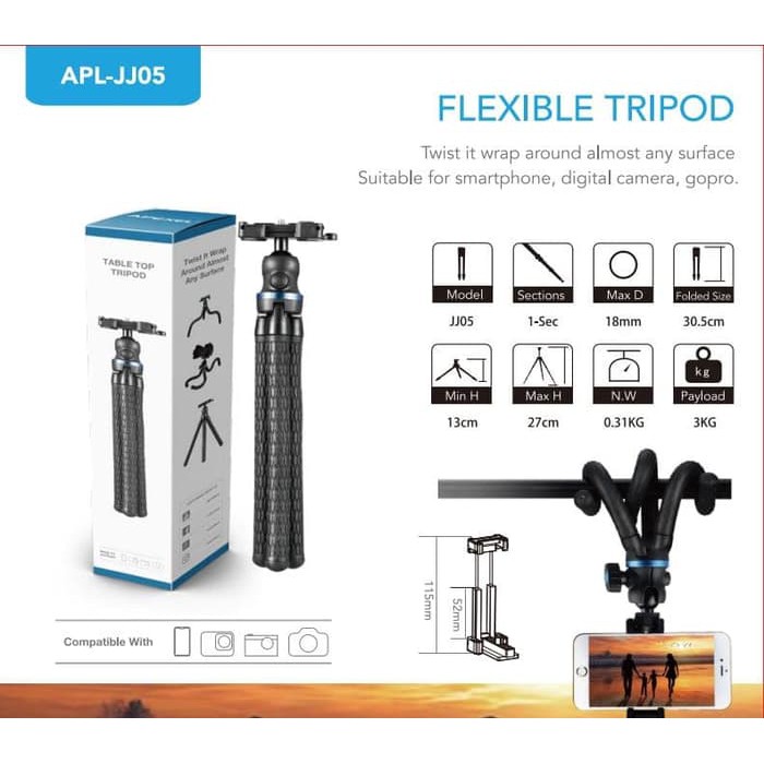 APL-JJ05 Apexel, Tripod, Camera Tripod, Phone Tripod, Flexible Tripod