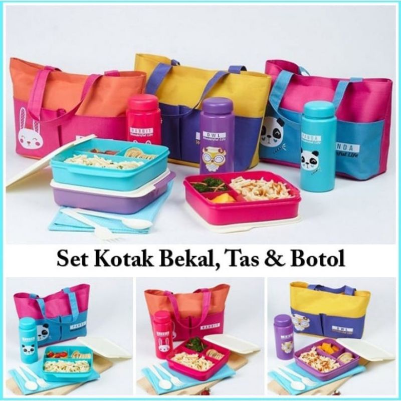 (COD) Tas Bekal Set / Lunch Box Set / Kotak Bekal Lengkap / Tempat Makan Anak