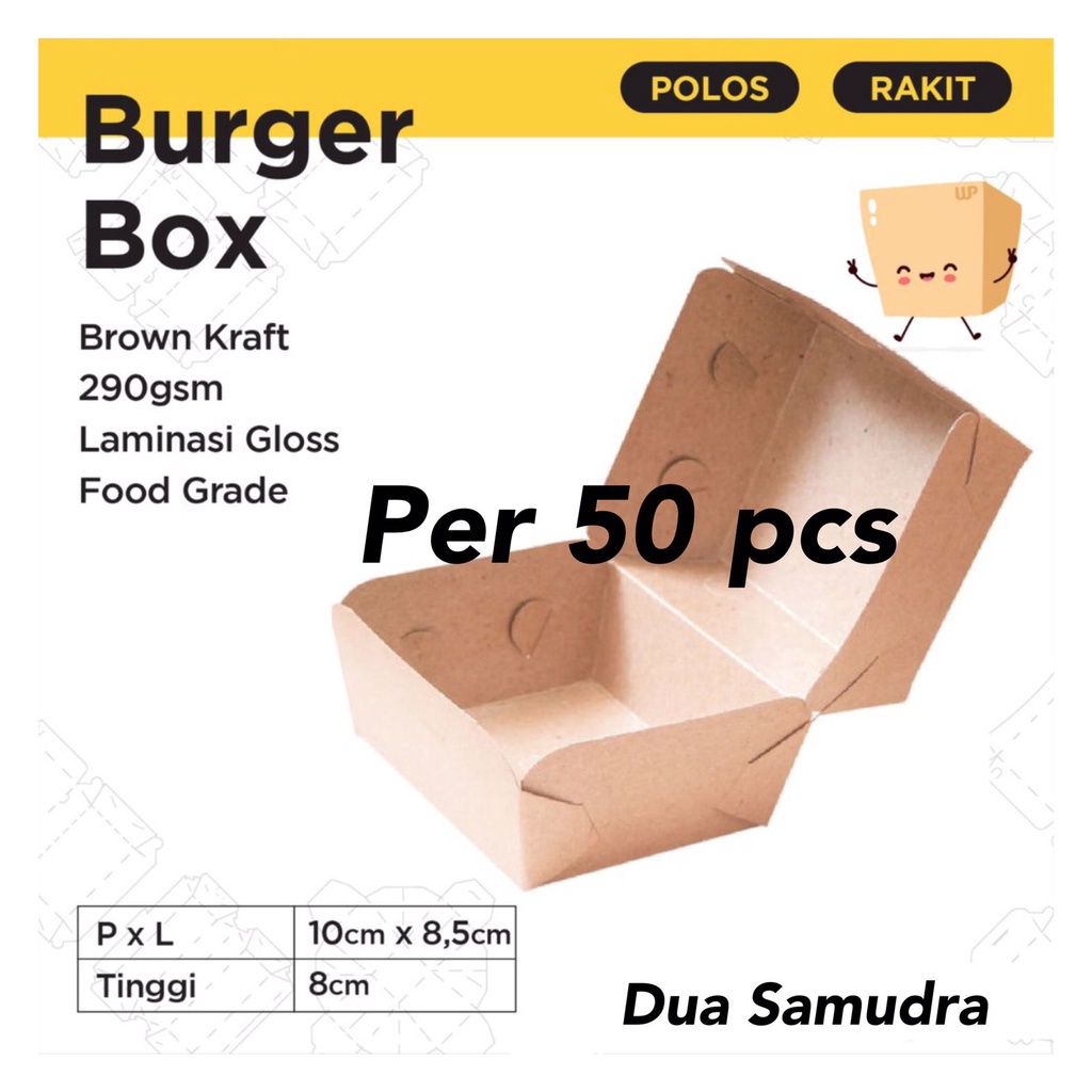 (AE) Box Burger, isi 50 lembar Dus Burger, Kemasan Burger, Tempat Burger, Paper Tray Burger, Wadah b