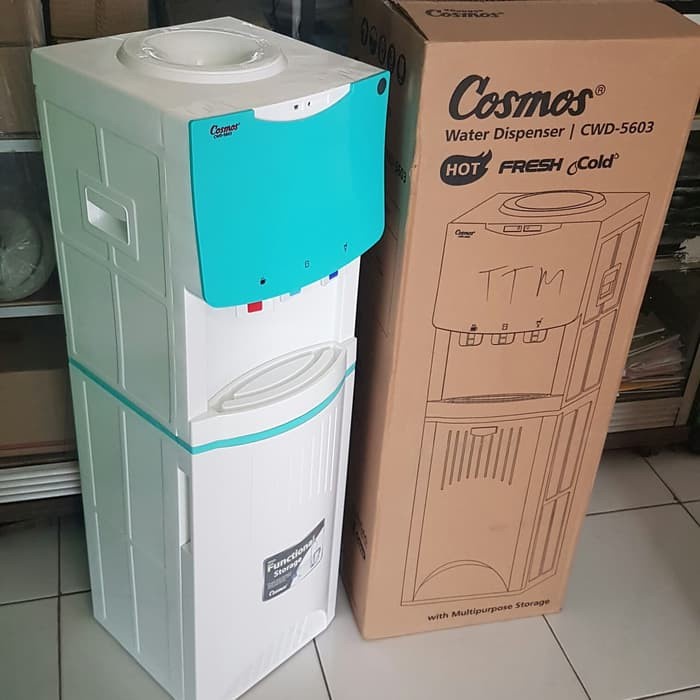 DISPENSER BERDIRI COSMOS CWD 5603 GALON ATAS PANAS DINGIN K-STYLE PLUS RAK PIRING / GELAS 3 KRAN