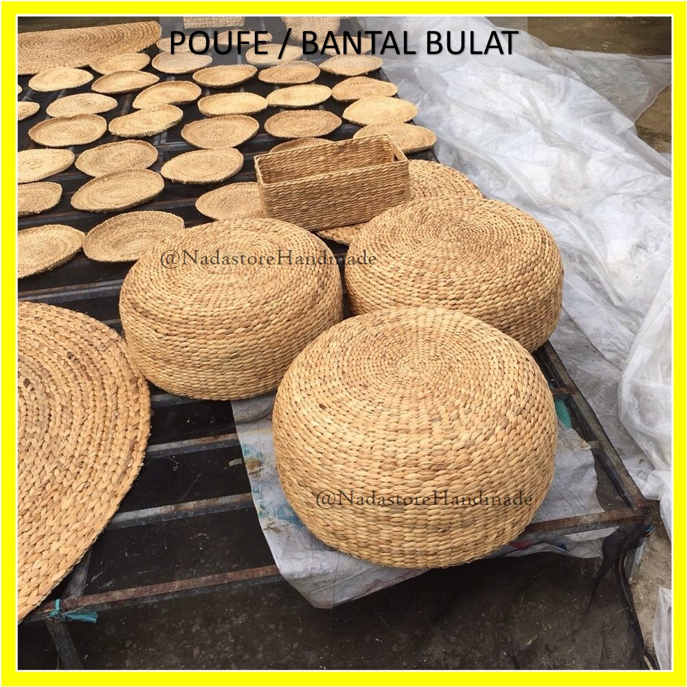 Bantal Bulat anyaman enceng gondok / Round pouffe Water Hyacinth