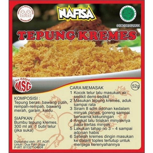

asa457a Bumbu Instan Nafisa Food Non Msg - Tepung Kremes 52Gr Xa20X1