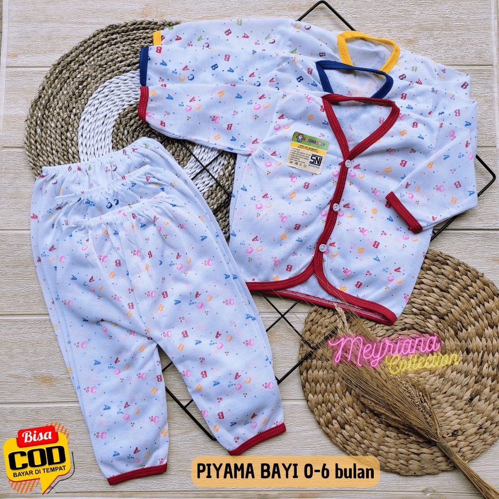 3 Setelan Baju Bayi Lengan Panjang Motip Alfabet Usia 0-6 Bulan Meyriana Collection