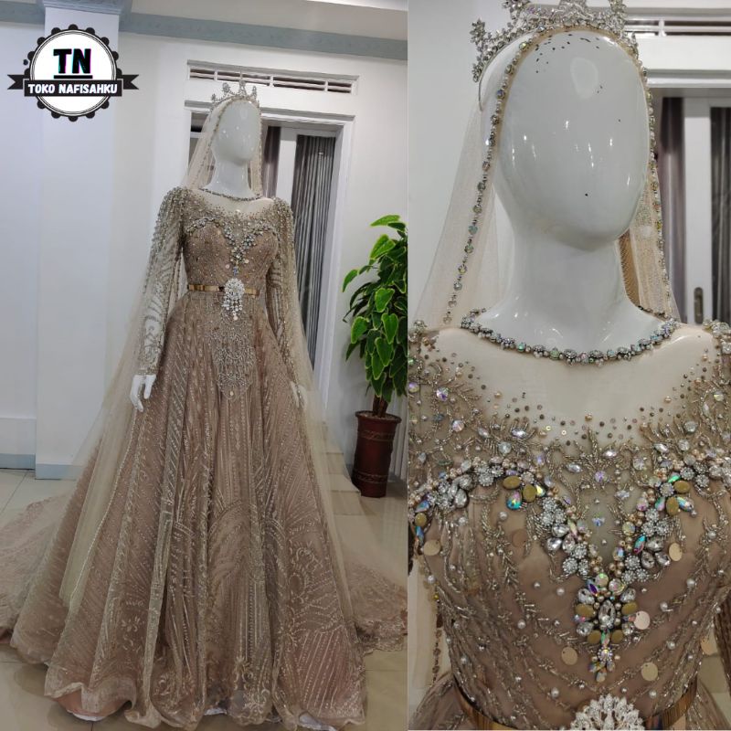 ballgown pengantin mewah full Payet | kebaya pengantin payet | gaun pengantin | wedding dress