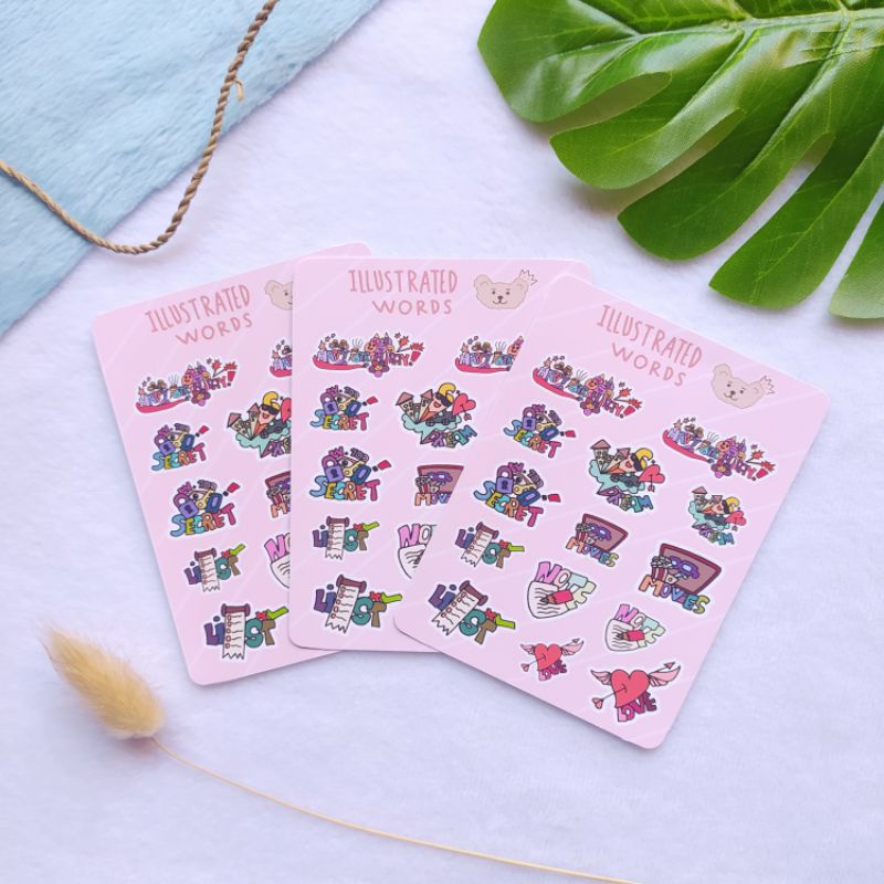 

Illustrated Words Mini Sticker Sheet / Aesthetic Journaling Sticker Shan Shine