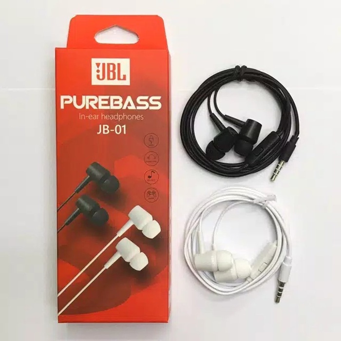 PROMO Headset Handsfree in ear headphone JBL PUREBASS JB-01 - Putih HITAM DISKON!!! MURAH Earphone Handset Super Bass