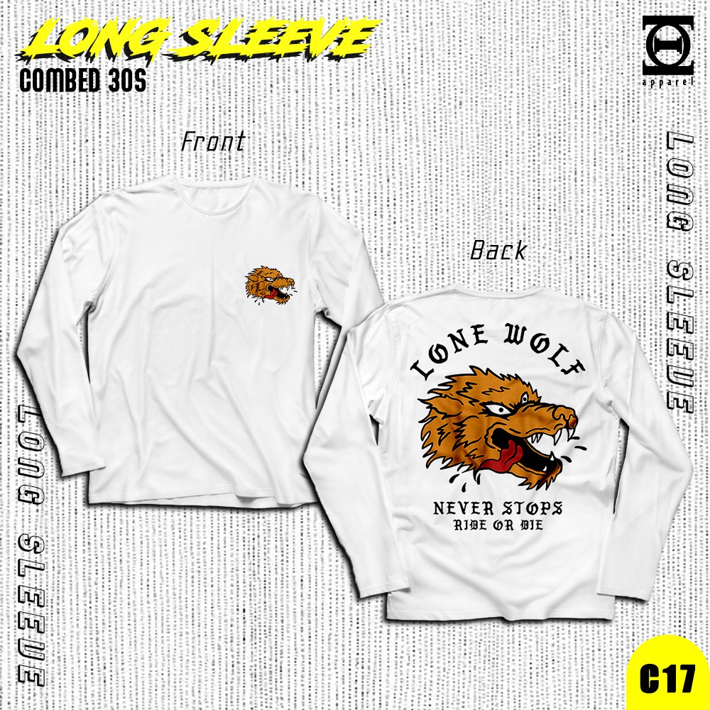 KAOS PUTIH LENGAN PANJANG LONE WOLF || KAOS PUTIH LENGAN PANJANG PRIA || KAOS PRIA