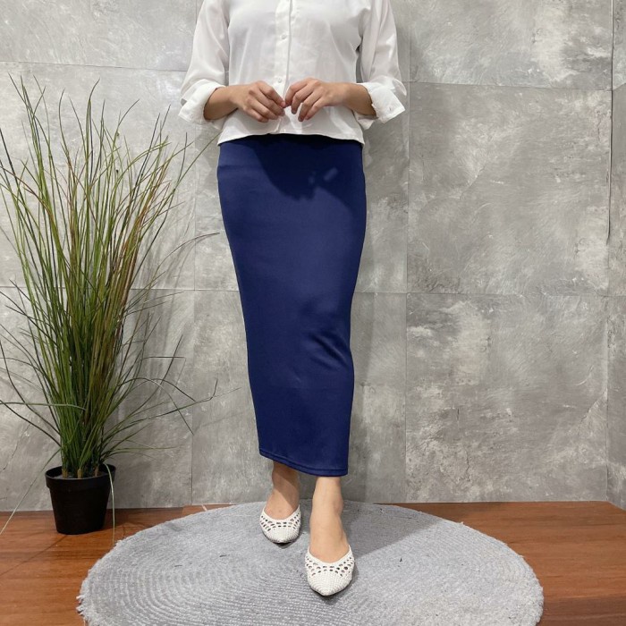 Rok Span Knitted / rok span tanpa belahan / rok span skirt hitam / rok span scuba-Tanpa Belahan NAVY