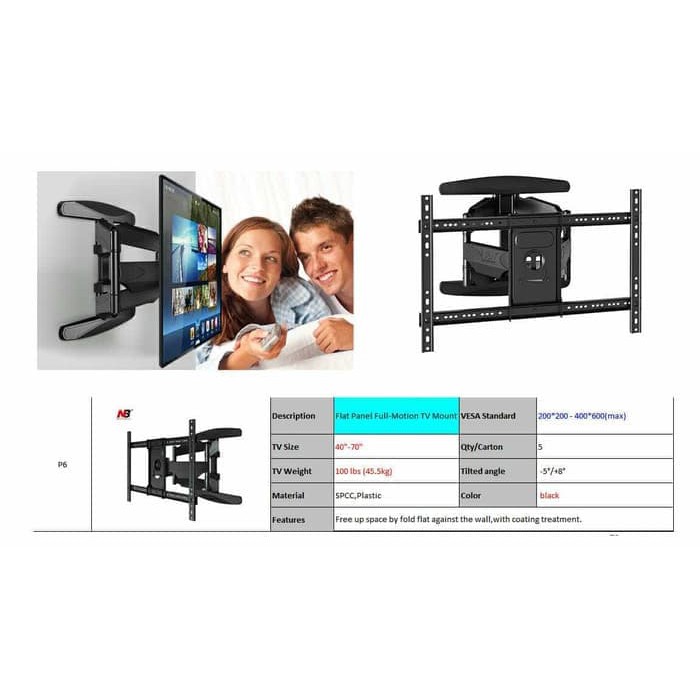 Bracket TV NB-P6 (Dua Lengan) 60&quot; - 70&quot; Bisa Gojek Harga Promo