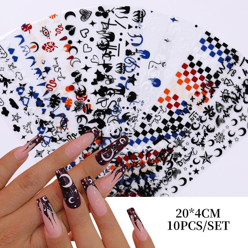 10pcs / Kantong Stiker Foil Transfer Desain Marmer Untuk Dekorasi Nail Art