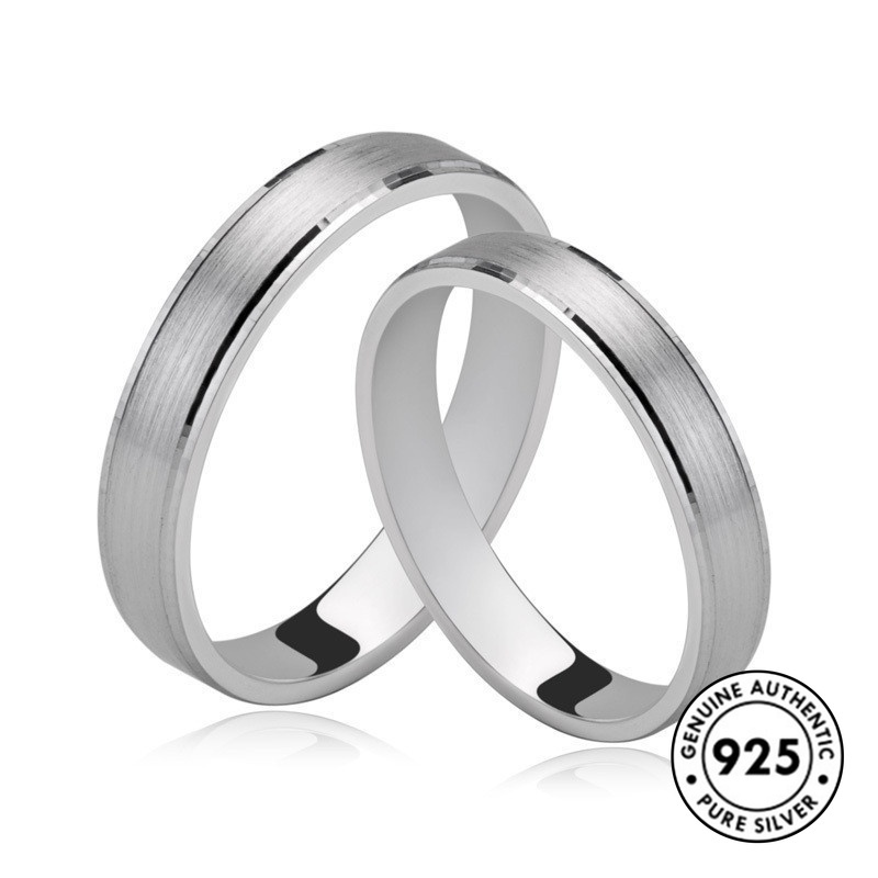 Cincin Pasangan Simple Bahan Sterling Silver 925 Untuk Pria / Wanita